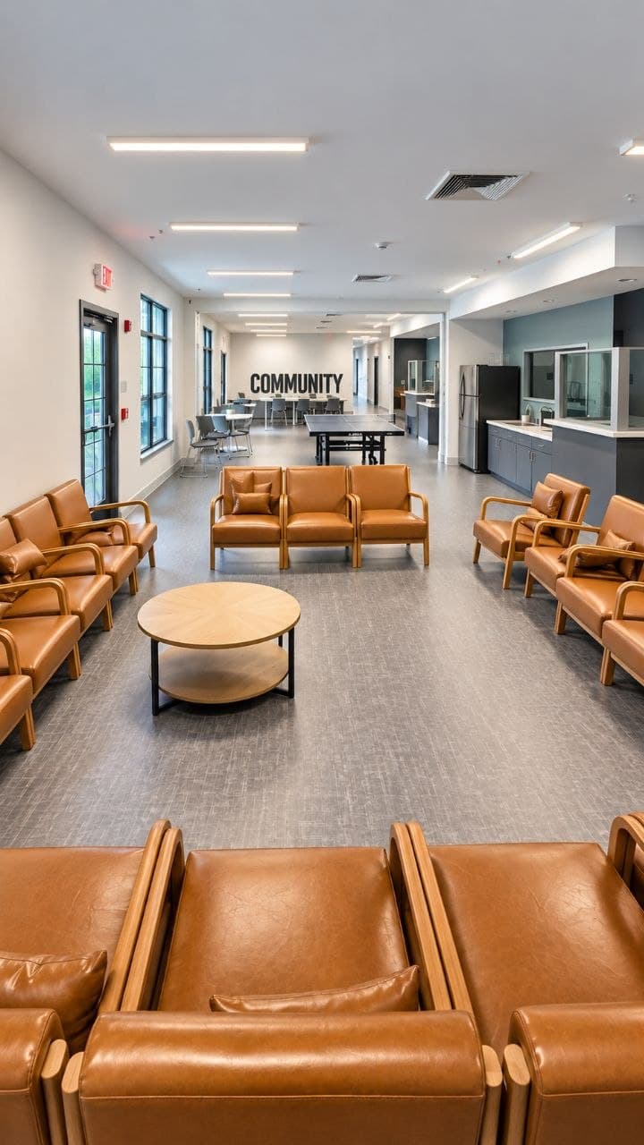 Common lounge in a completed residential treatment facility