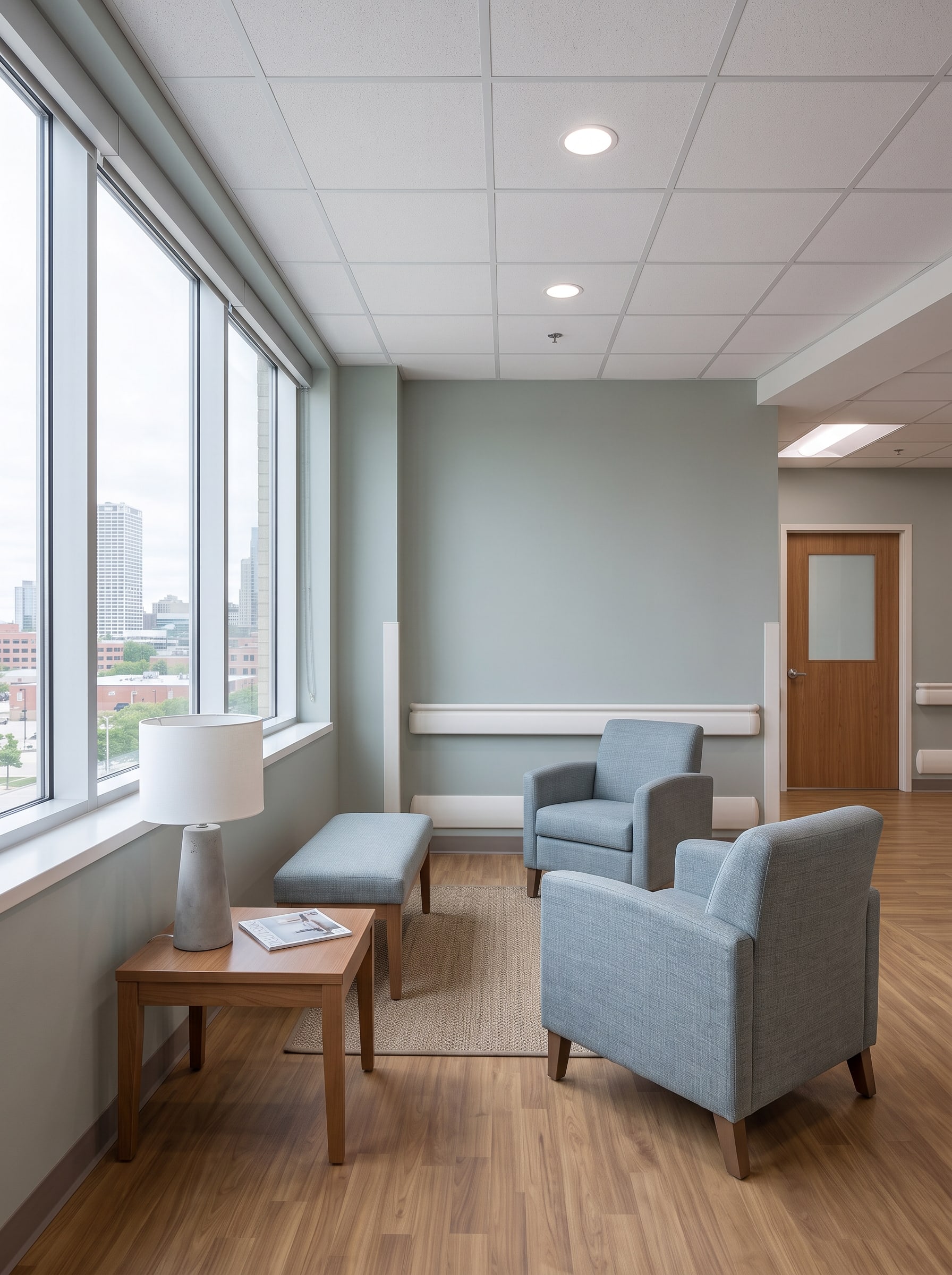 The family lounge on the floor: soft seating by a large window
